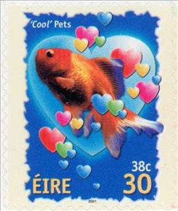 Stamp, Cool Pets - Goldfish, Ireland,  , Chinese New Year, Animals (Fauna), Hearts, Fishes