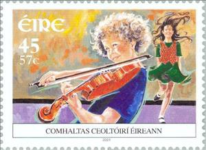 Stamp, Young Fiddler and Irish Dancer, Ireland,  , Music, Musical Instruments, Musicians