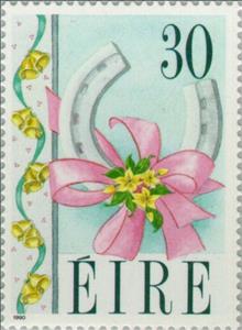 Stamp, Flowers, Ribbon and Horseshoe, Ireland,  , Flowers, Plants (Flora)