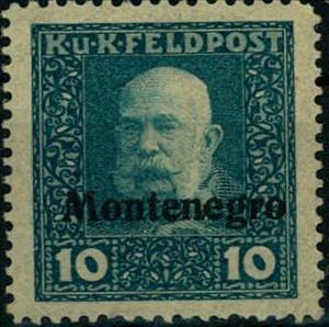 Stamp, Overprint MONTENEGRO, Austria,  