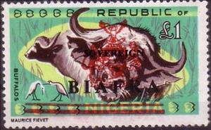 Stamp, African Buffalo (Syncerus caffer), Cattle Egret (Bubulcus ib, Biafra,  , Birds, Mammals, Animals (Fauna)
