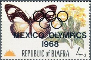 Stamp, African Swallowtail (Papilio dardanus), Lankesteria barteri, Biafra,  , Flowers, Insects, Olympic Games, Butterflies, Animals (Fauna)