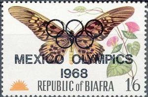 Stamp, Giant African Swallowtail (Papilio antimachus), Ipomoea invo, Biafra,  , Flowers, Insects, Olympic Games, Butterflies, Animals (Fauna)