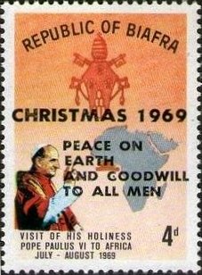 Stamp, Papal coat of arms, Biafra,  , Christmas, Religion, Popes