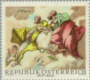 Stamp, Fresco in Abbey Melk, Austria,  , Religion, Frescos, Baroque