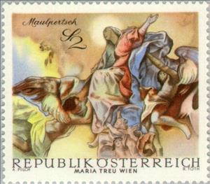 Stamp, Fresco in Church "Maria Treu" in Vienna, Austria,  , Biblical Accounts, Religion, Frescos, Baroque