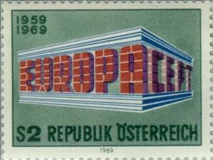 Stamp, "EUROPA" & "CEPT" forming a temple, Austria,  , Postal Unions, C.E.P.T., Europe