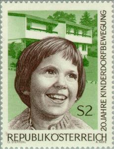Stamp, Girl's head & children's home, Austria,  , Buildings, Children