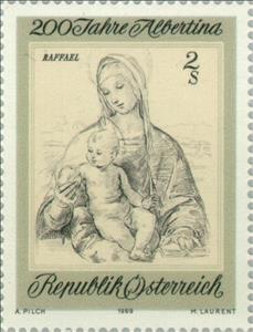 Stamp, "Madonna with Pomegranate" by Rafael, Austria,  , Religion, Drawings