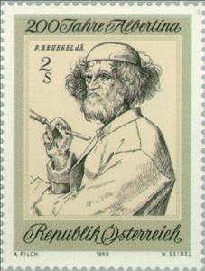 Stamp, "Artist and Connoisseur" by Pieter Breugel the Elder, Austria,  , Drawings, Artists