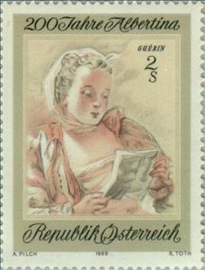 Stamp, "Reading lady and Small Child" by F. Guérin, Austria,  , Drawings, Newspapers