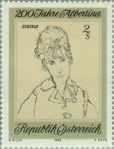 Stamp, "Wife of an Artist" by Egon Schiele, Austria,  , Drawings