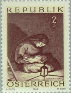 Stamp, Madonna, painting by Albin Egger-Lienz (1868-1926), Austria,  , Christmas