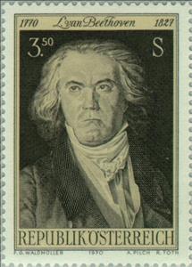 Stamp, Beethoven, Ludwig van (1770-1827) composer, by F. Waldmüller, Austria,  , Music, Paintings, Composers