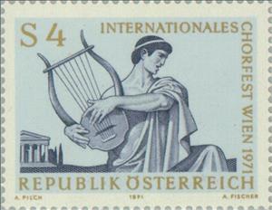 Stamp, Singer with lyre, Austria,  , Music, Musical Instruments, Feasts, Singers