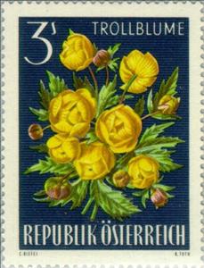 Stamp, Globe Flower (Trollius europaeus), Austria,  , Flowers, Plants (Flora)