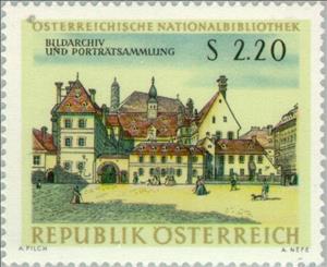 Stamp, Ancient country home in Vienna, by Anton Stutzinger, Austria,  , Houses, Paintings, Libraries