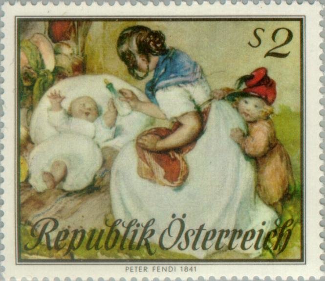 "Mother with children", watercolour by Peter Fendi (1841)