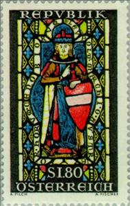 Stamp, Leopold the Holy (c. 1075-1136) glass painting Brunnenhaus, Austria,  , Stained-glass, Saints, Art