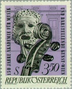 Stamp, Violin & theatre mask, Austria,  , Music, Musical Instruments, Education, Theatre, Masks