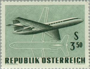 Stamp, Sud Aviation SE-210 Caravelle, Austria,  , Philatelic Exhibitions, Expositions, Philately, Aviation, Airlines, Aircrafts