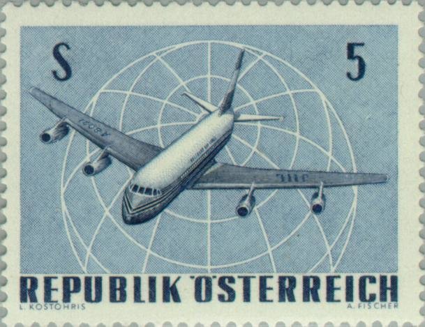 Douglas DC-8 in front of globe