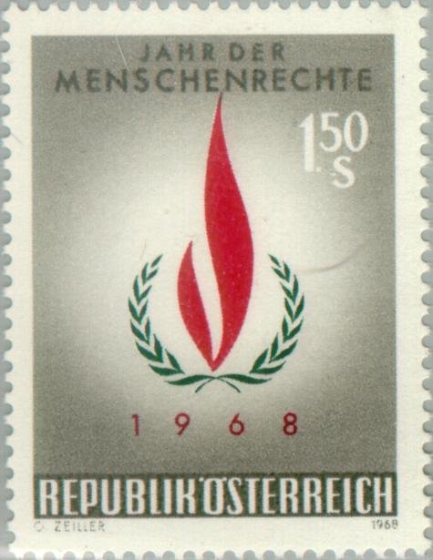 Laural branch & flames; UN badge of human rights