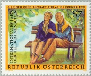 Stamp, Int. Year of elderly people, Austria,  , U.N.O., International Years, Old Age