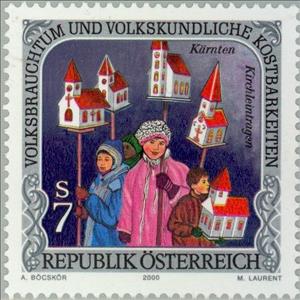Stamp, Carrying of little churches, Austria,  , Folklore, Churches - Cathedrals - Basilicas - Chapels