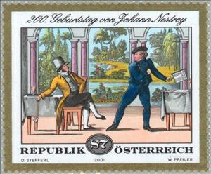 Stamp, Nestroy, Johann Nepomuk, 200th birthday, Austria,  , Authors, Theatre