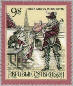 Stamp, The Merry Augustin, Austria,  , Music, Musical Instruments, Legends