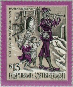 Stamp, The Pied Piper of Korneuburg, Austria,  , Music, Musical Instruments, Legends