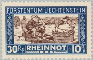 Stamp, Flood disaster, Liechtenstein,  , Disasters
