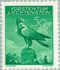 Stamp, Golden Eagle (Aquila chrysaetos), Liechtenstein,  , Birds, Birds of Prey, Animals (Fauna)