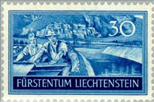 Stamp, New inland canal into Rhine river, Liechtenstein,  