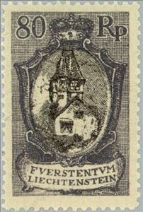 Stamp, Red house, Liechtenstein,  , Buildings