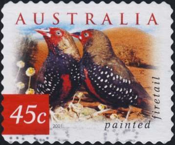 Stamp, Painted Firetail (Emblema picta), Australia,  , Birds, Animals (Fauna)