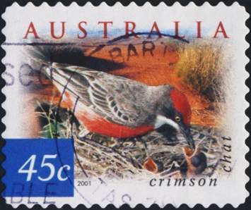 Stamp, Crimson Chat (Ephthianura tricolor), Australia,  , Birds, Animals (Fauna)
