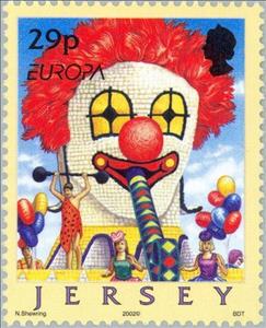Stamp, C.E.P.T.- Circus, Jersey,  , Postal Services, Postal Unions, C.E.P.T., Europe, Circus, Clowns, Air Balloons