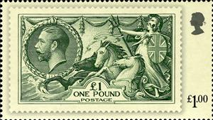Stamp, "Seahorses" Design 1913, United Kingdom of Great Britain & Northern Ireland,  , Heads of State, Royalty, Kings