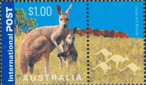 Stamp, Red Kangaroo (Macropus rufus), Australia,  , Kangaroos, Animals (Fauna)