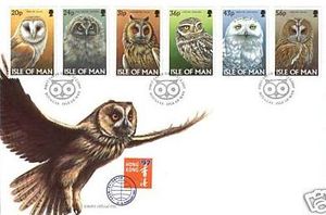 First Day Cover, Set owls on FDC, Isle of Man,  , Owls