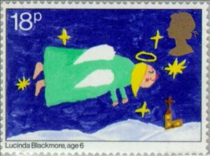 Stamp, Flying Angel, United Kingdom of Great Britain & Northern Ireland,  , Biblical Accounts, Christmas, Drawings, Angels