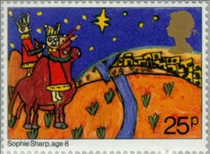 Stamp, Three Kings approaching Bethlehem, United Kingdom of Great Britain & Northern Ireland,  , Biblical Accounts, Christmas, Drawings