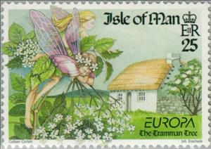 Stamp, C.E.P.T.- Sages and legends, Isle of Man,  , Trees, Houses, C.E.P.T., Europe, Legends, Plants (Flora)