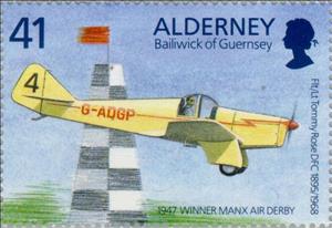 Stamp, Miles Hawk Speed Six, Alderney,  , Vehicles, Commemoration, Aviation, Aircrafts