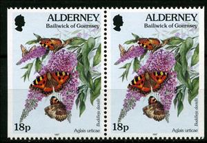 Se-tenant, Small Tortoiseshell (Aglais urticae), Alderney,  , Insects, Butterflies, Animals (Fauna)
