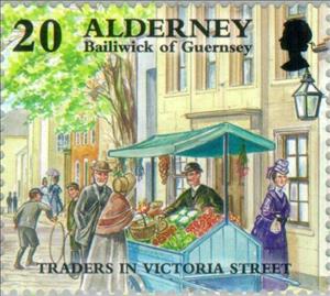 Stamp, Historical events - Traders in Victoria Street, Alderney,  , Houses, Toys, Anniversaries and Jubilees