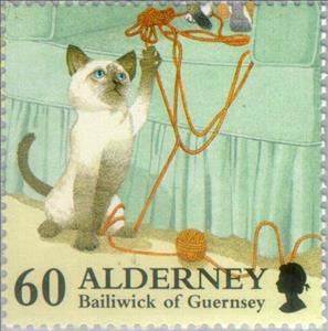 Stamp, Siamese Cat (Felis silvestris catus), Alderney,  , Mammals, Cats, Animals (Fauna)