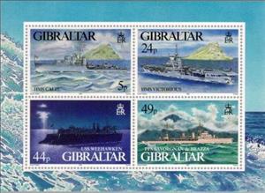 Souvenir Sheet, Warships, Gibraltar,  , Second World War, Ships, Aviation, Aircrafts